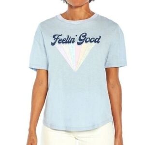 Wildfox Feelin' Good Retro High-Low Airy Blue Graphic Tee - Medium